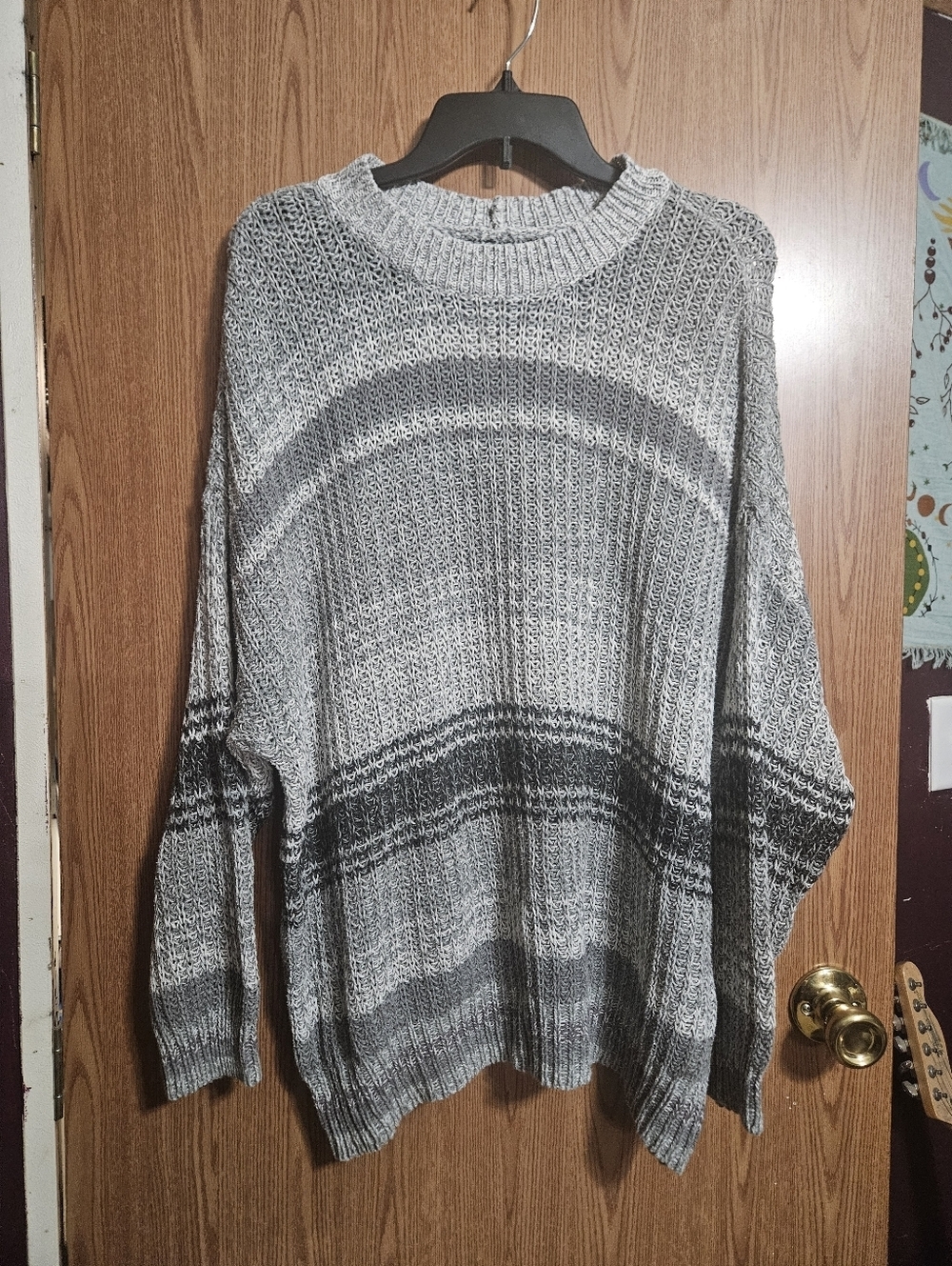 American Eagle Striped Marled Knit Crochet Sweater Tunic Style Drop Size Large!